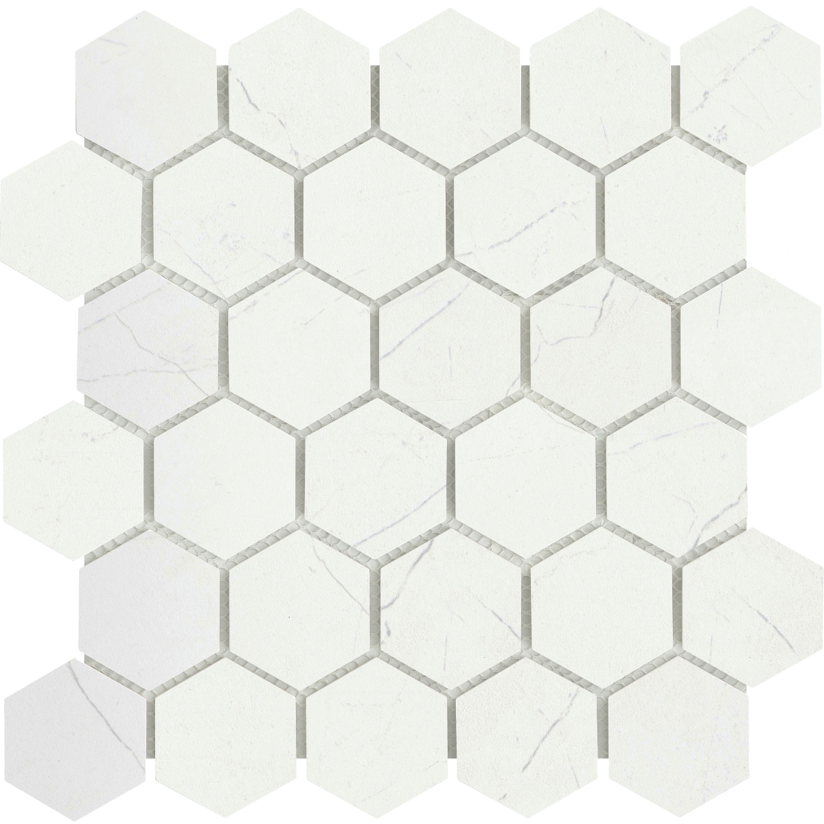 Solara Matte 2in Hexagon Mosaic in Meriva, Yaris, Cabrio, Firenza colors, 10x11 size, ceramic material